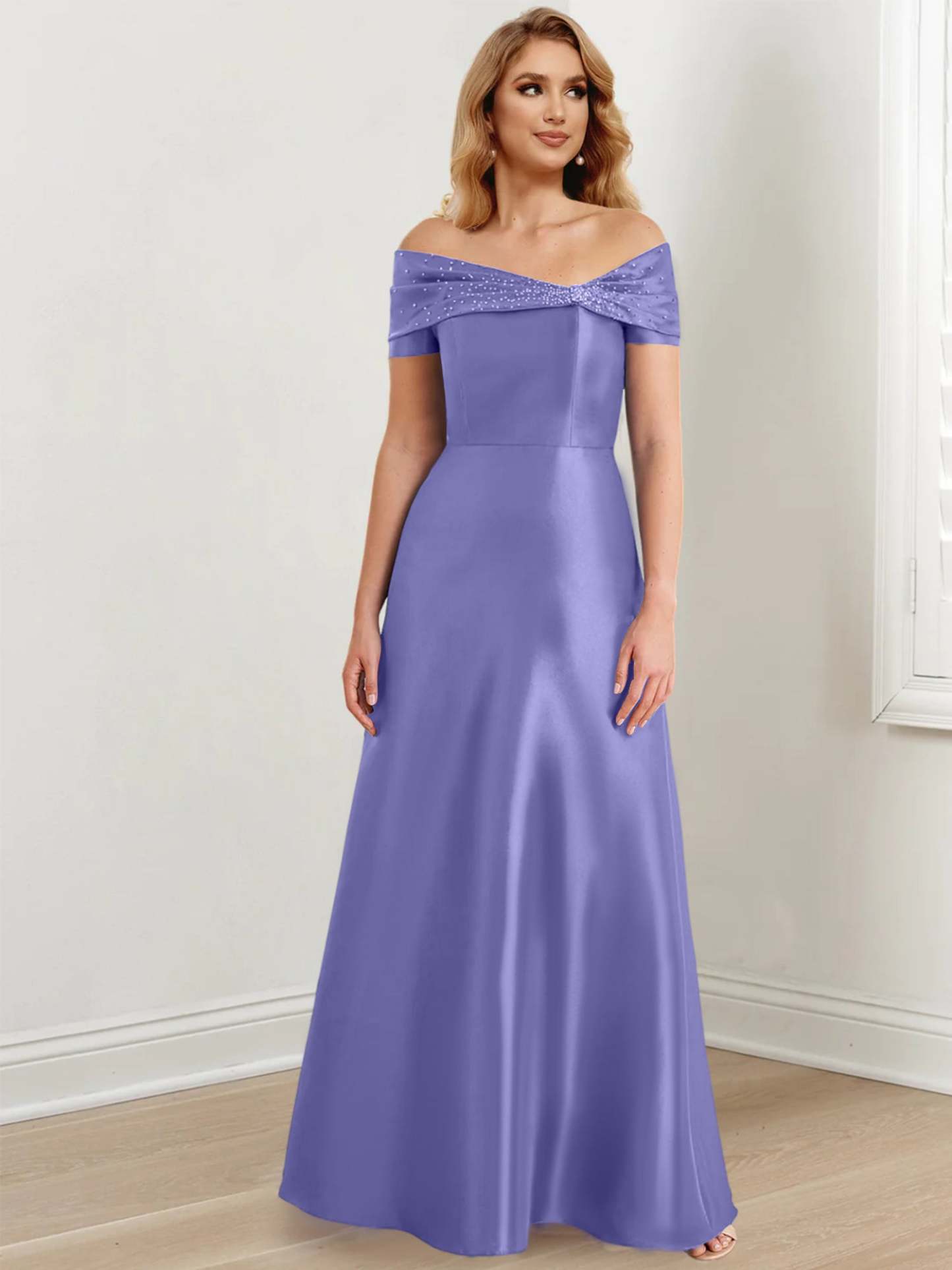 Elegant Floor-Length Off-the-Shoulder Mother of the Bride A-Line/Princess Dresses