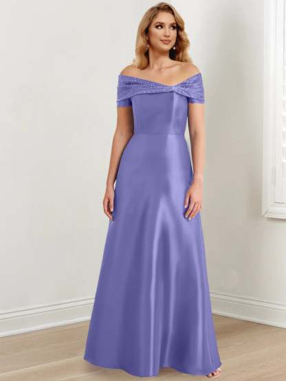 Elegant Floor-Length Off-the-Shoulder Mother of the Bride A-Line/Princess Dresses