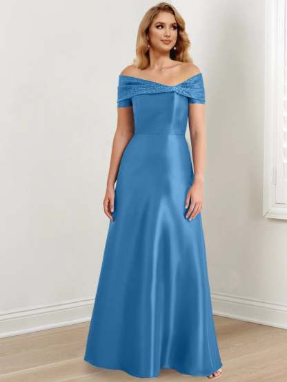 Elegant Floor-Length Off-the-Shoulder Mother of the Bride A-Line/Princess Dresses