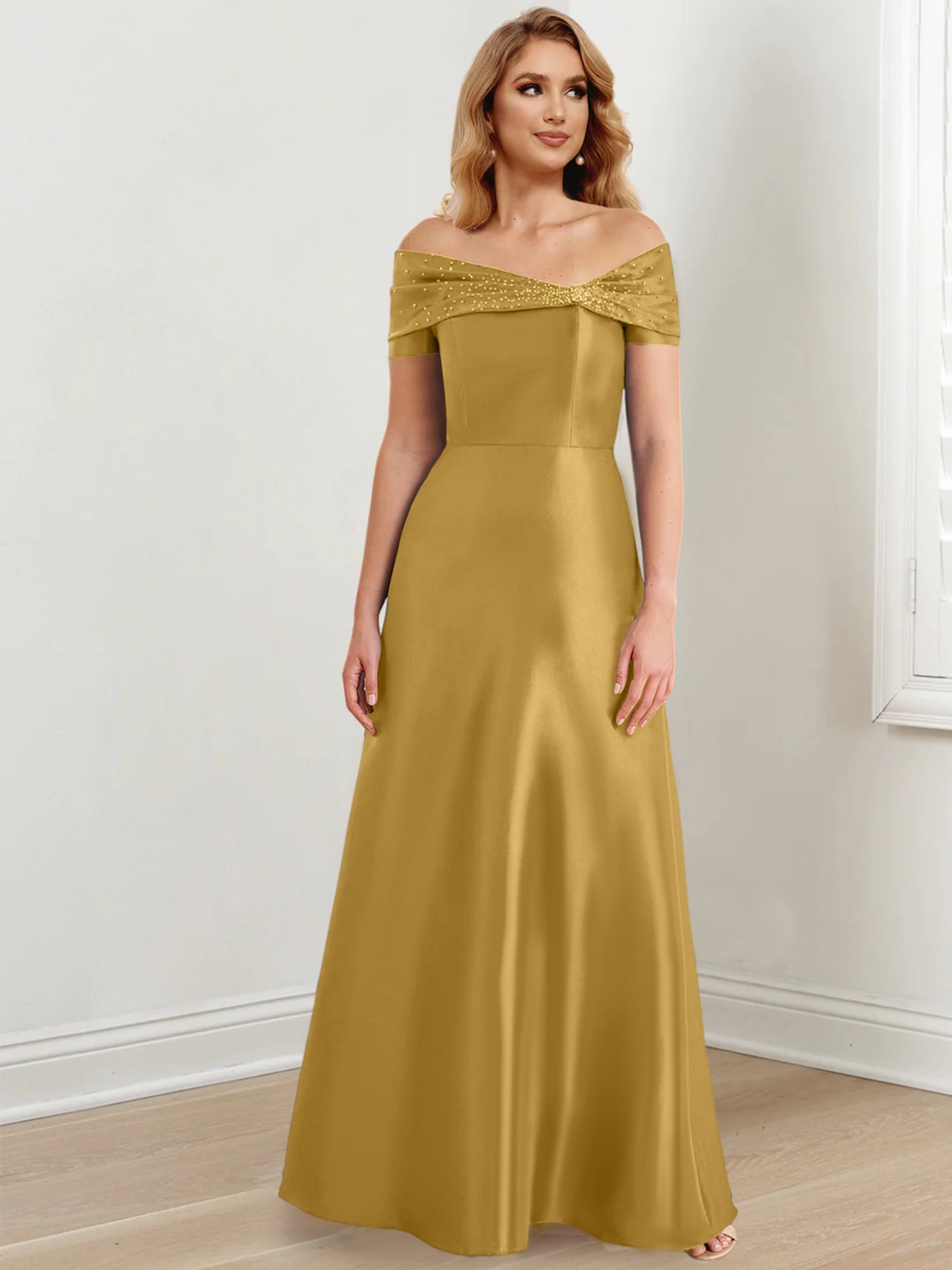 Elegant Floor-Length Off-the-Shoulder Mother of the Bride A-Line/Princess Dresses