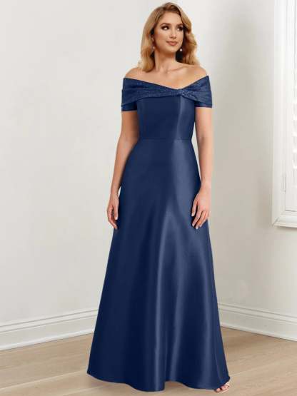 Elegant Floor-Length Off-the-Shoulder Mother of the Bride A-Line/Princess Dresses