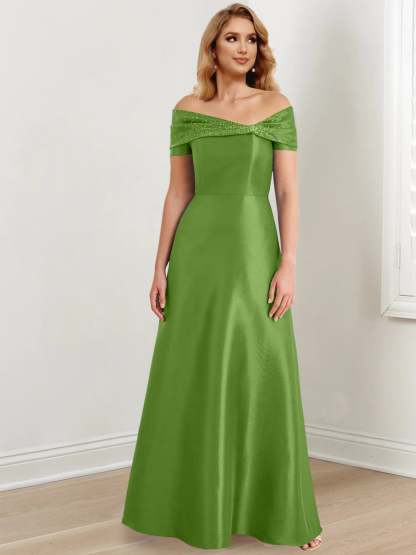 Elegant Floor-Length Off-the-Shoulder Mother of the Bride A-Line/Princess Dresses