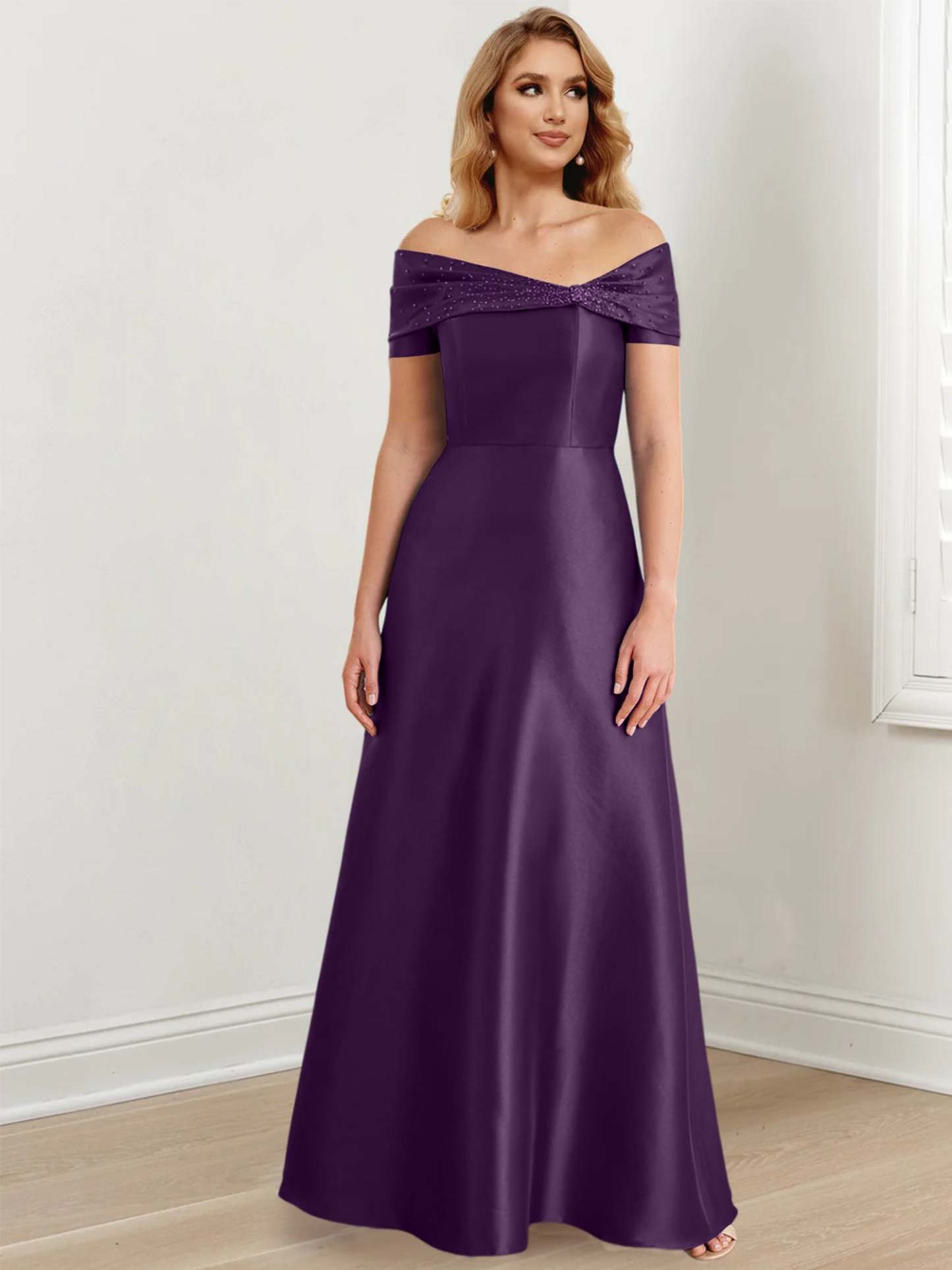 Elegant Floor-Length Off-the-Shoulder Mother of the Bride A-Line/Princess Dresses