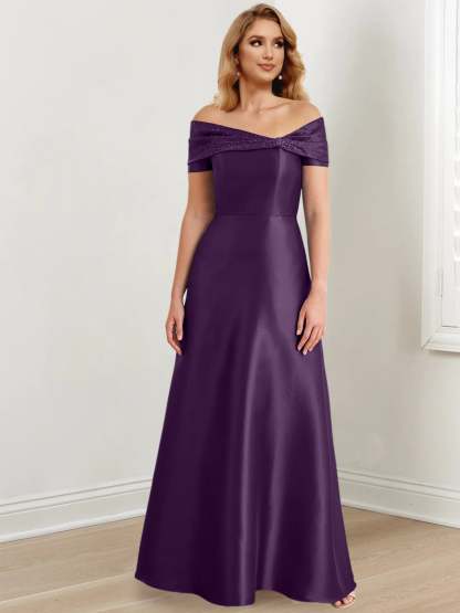 Elegant Floor-Length Off-the-Shoulder Mother of the Bride A-Line/Princess Dresses
