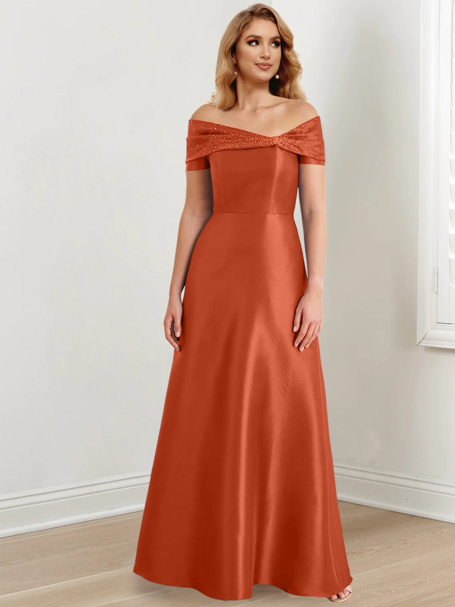 Elegant Floor-Length Off-the-Shoulder Mother of the Bride A-Line/Princess Dresses
