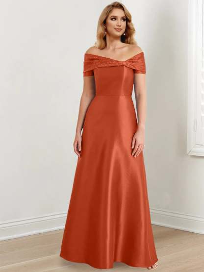 Elegant Floor-Length Off-the-Shoulder Mother of the Bride A-Line/Princess Dresses