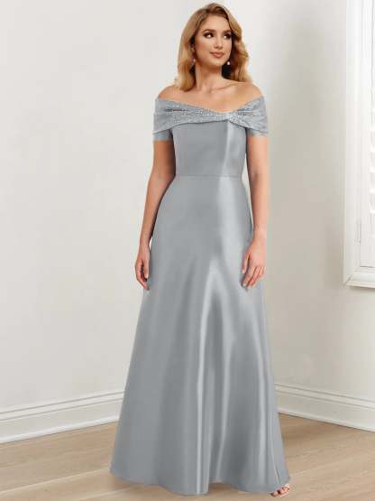 Elegant Floor-Length Off-the-Shoulder Mother of the Bride A-Line/Princess Dresses