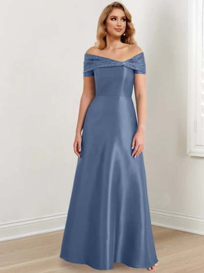 Elegant Floor-Length Off-the-Shoulder Mother of the Bride A-Line/Princess Dresses