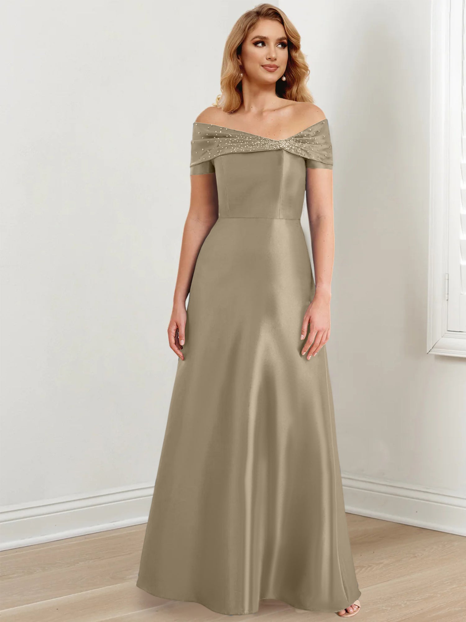 Elegant Floor-Length Off-the-Shoulder Mother of the Bride A-Line/Princess Dresses