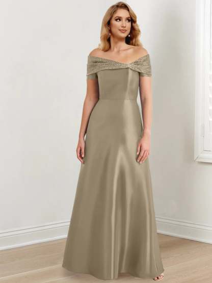 Elegant Floor-Length Off-the-Shoulder Mother of the Bride A-Line/Princess Dresses