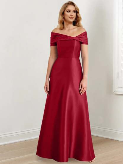Elegant Floor-Length Off-the-Shoulder Mother of the Bride A-Line/Princess Dresses
