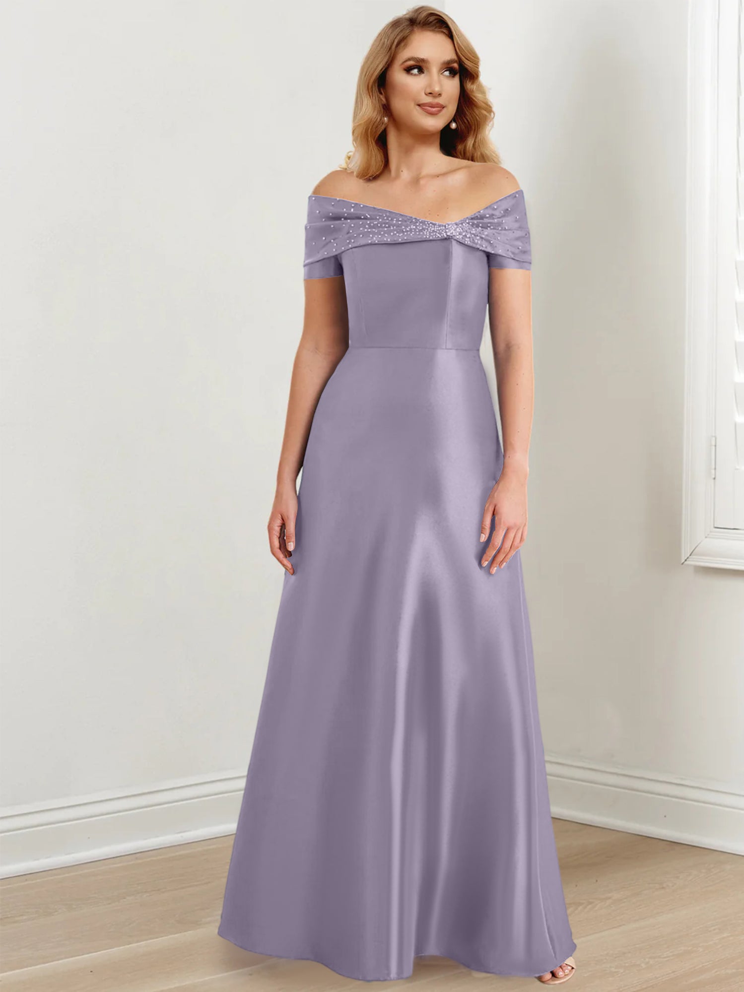 Elegant Floor-Length Off-the-Shoulder Mother of the Bride A-Line/Princess Dresses