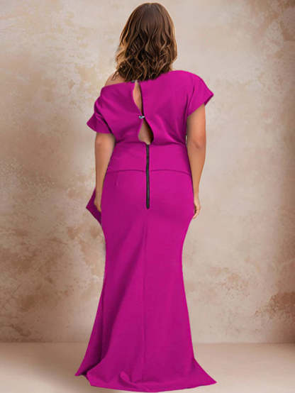 One-Shoulder Mermaid Trumpet Gown with Ruffles and Side Split for Plus-Size Mothers of the Bride