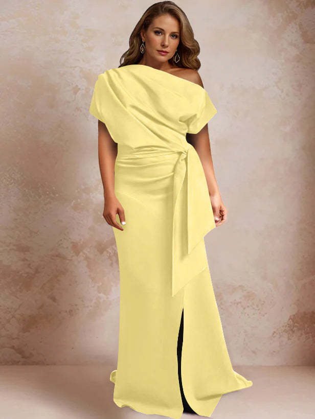 One-Shoulder Mermaid Trumpet Gown with Ruffles and Side Split for Plus-Size Mothers of the Bride