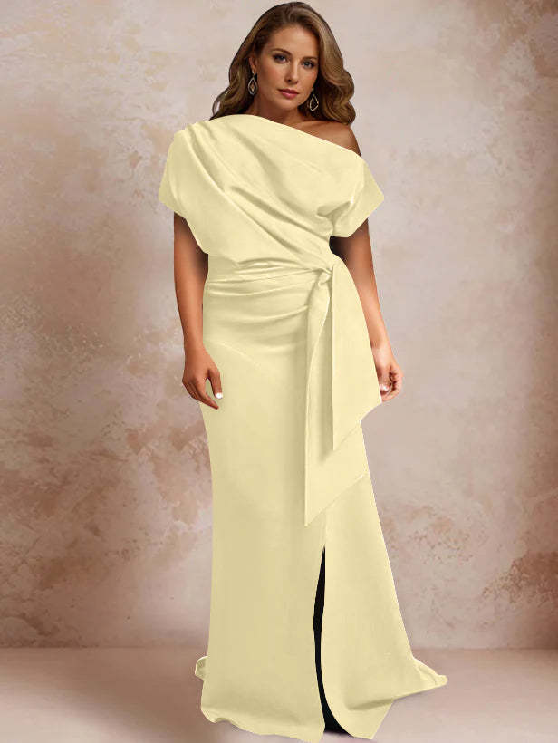 One-Shoulder Mermaid Trumpet Gown with Ruffles and Side Split for Plus-Size Mothers of the Bride