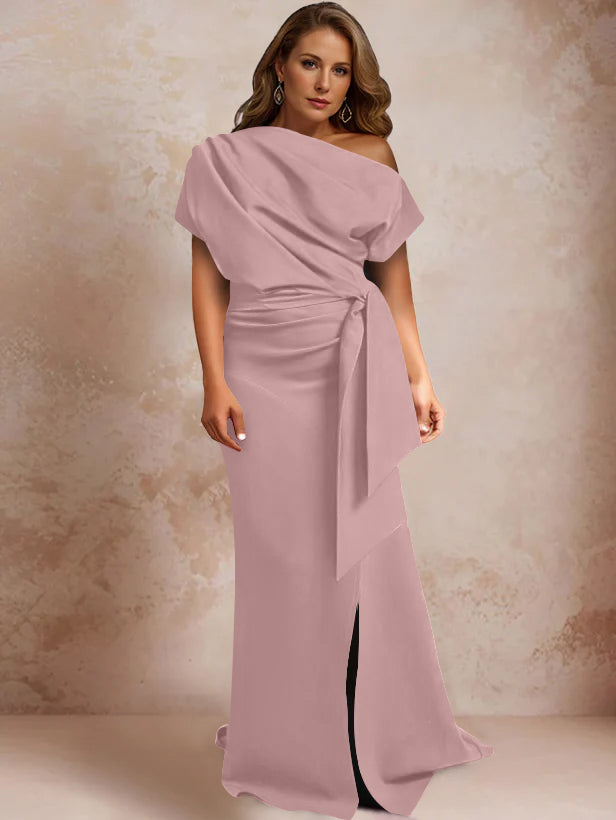 One-Shoulder Mermaid Trumpet Gown with Ruffles and Side Split for Plus-Size Mothers of the Bride