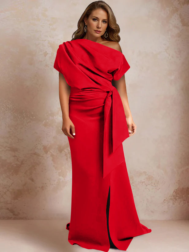 One-Shoulder Mermaid Trumpet Gown with Ruffles and Side Split for Plus-Size Mothers of the Bride