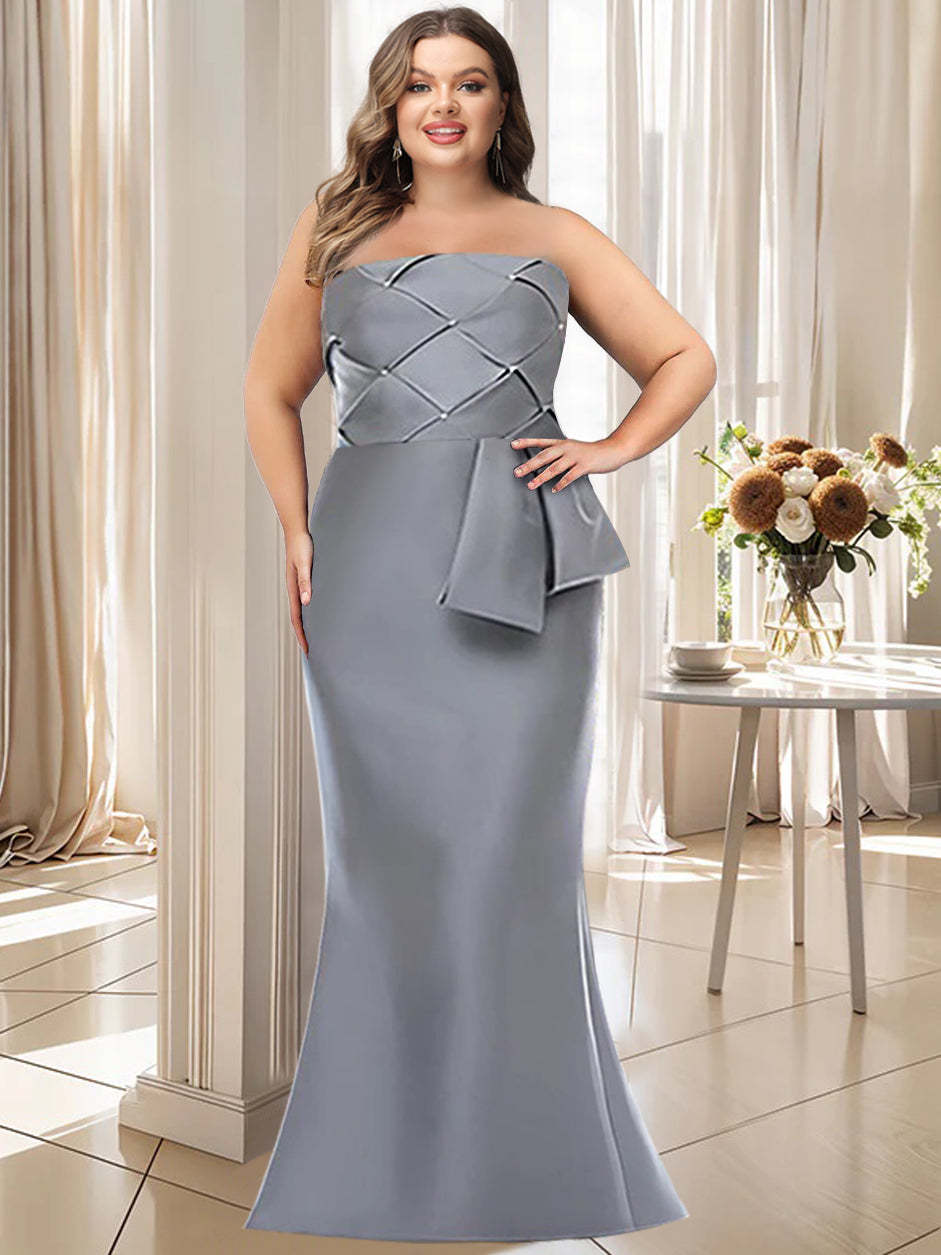 Plus Size Strapless Sleeveless Floor-Length Mother of the Bride Dress with Bowknot in Trumpet/Mermaid Style