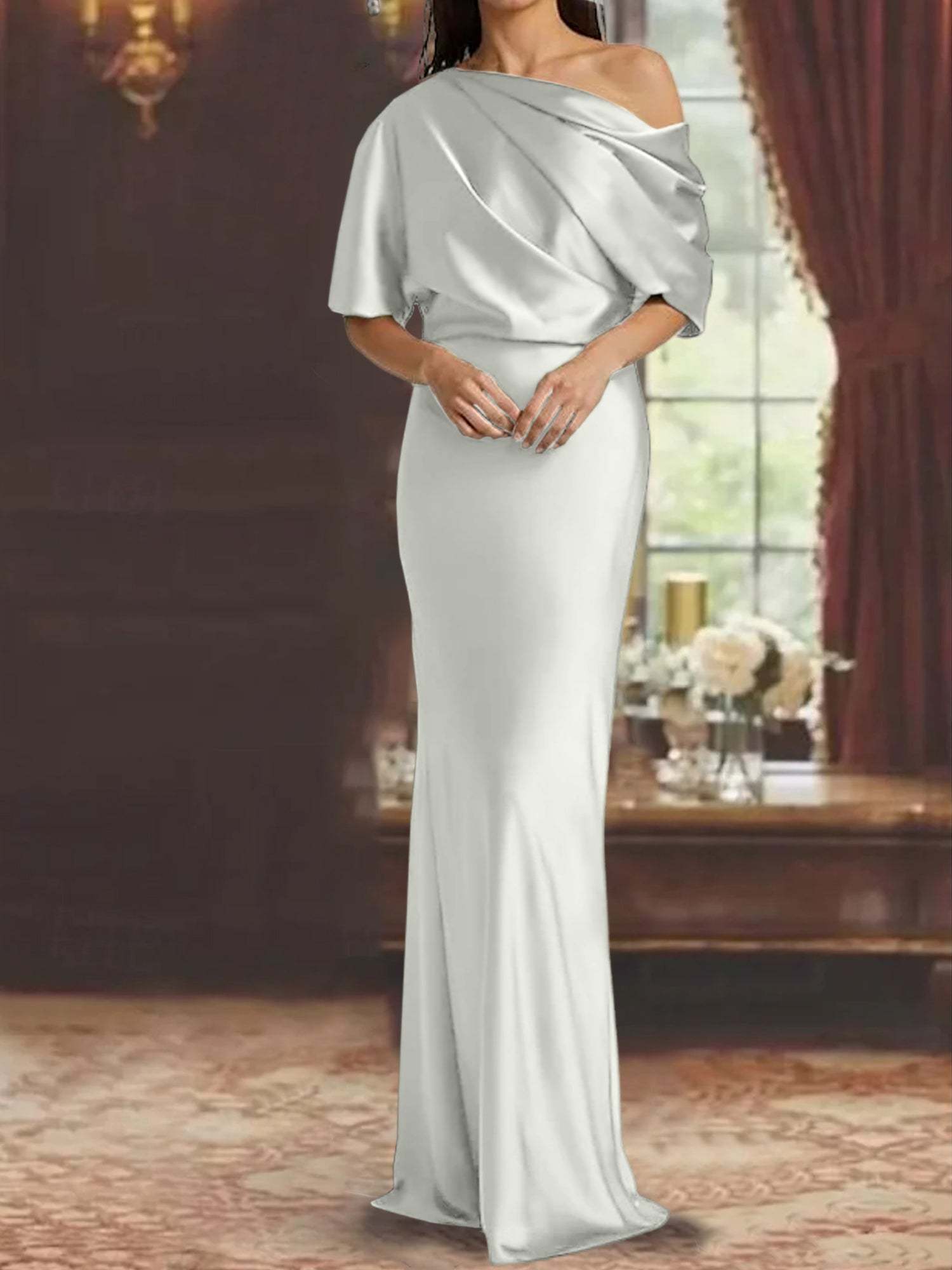 One-Shoulder Column Gown for the Mother of the Bride