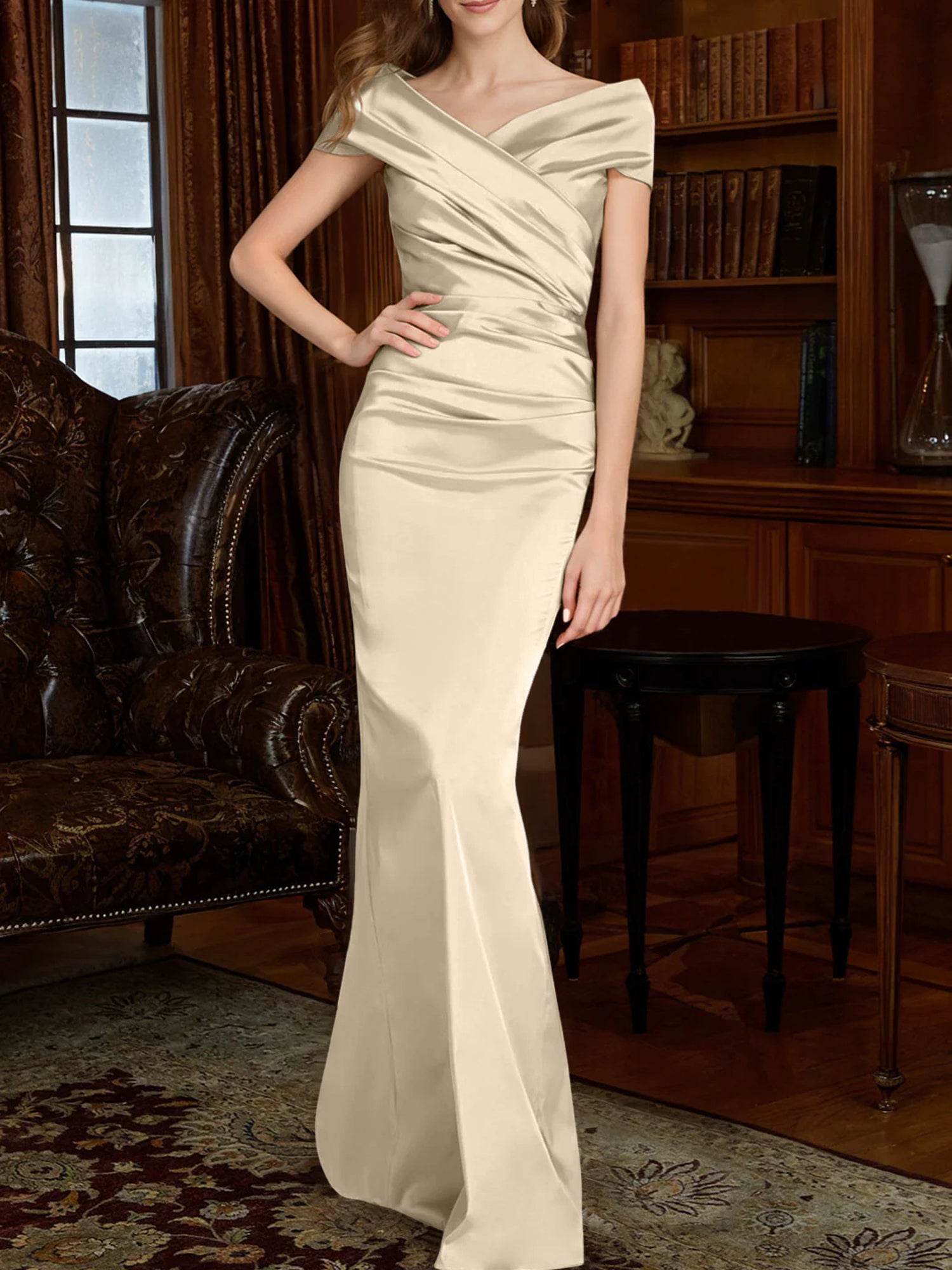 Off-the-Shoulder Column Gowns for the Mother of the Bride