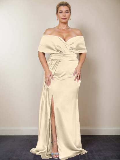 Plus Size Off-the-Shoulder Mother of the Bride Trumpet/Mermaid Dress with Side Split
