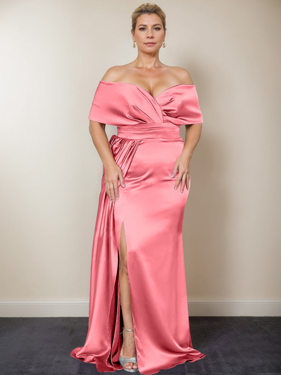 Plus Size Off-the-Shoulder Mother of the Bride Trumpet/Mermaid Dress with Side Split
