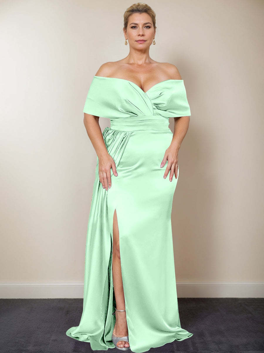 Plus Size Off-the-Shoulder Mother of the Bride Trumpet/Mermaid Dress with Side Split
