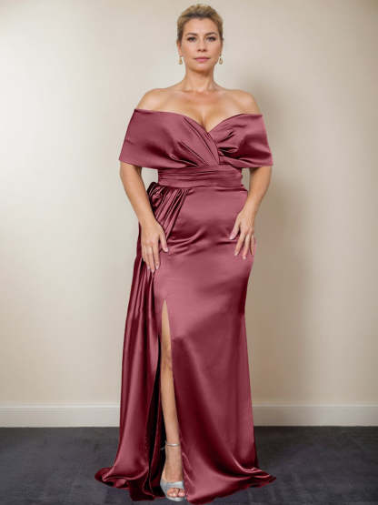 Plus Size Off-the-Shoulder Mother of the Bride Trumpet/Mermaid Dress with Side Split
