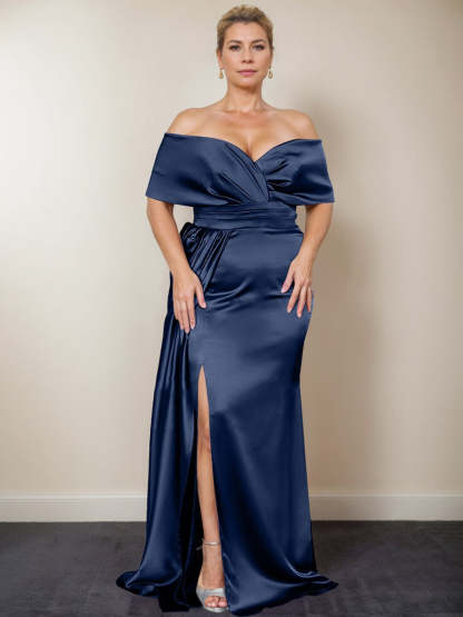 Plus Size Off-the-Shoulder Mother of the Bride Trumpet/Mermaid Dress with Side Split