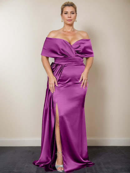 Plus Size Off-the-Shoulder Mother of the Bride Trumpet/Mermaid Dress with Side Split
