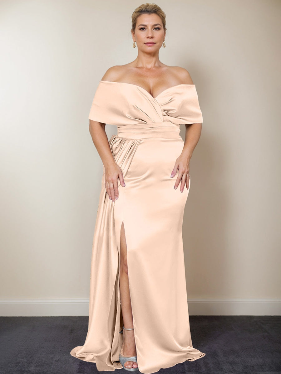 Plus Size Off-the-Shoulder Mother of the Bride Trumpet/Mermaid Dress with Side Split