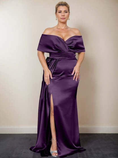 Plus Size Off-the-Shoulder Mother of the Bride Trumpet/Mermaid Dress with Side Split