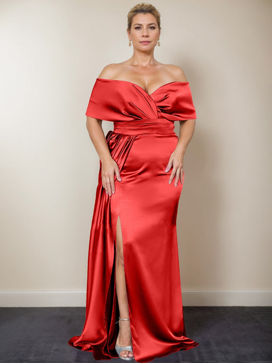 Plus Size Off-the-Shoulder Mother of the Bride Trumpet/Mermaid Dress with Side Split