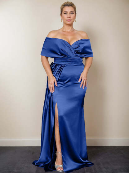 Plus Size Off-the-Shoulder Mother of the Bride Trumpet/Mermaid Dress with Side Split
