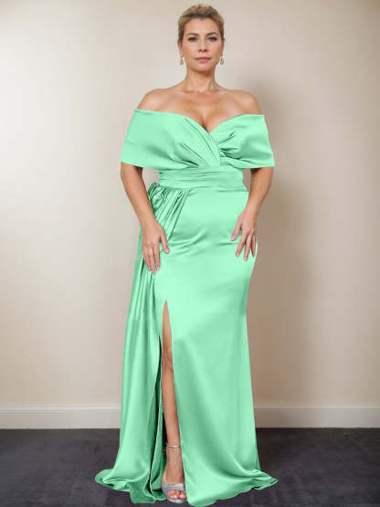 Plus Size Off-the-Shoulder Mother of the Bride Trumpet/Mermaid Dress with Side Split