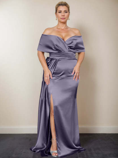 Plus Size Off-the-Shoulder Mother of the Bride Trumpet/Mermaid Dress with Side Split