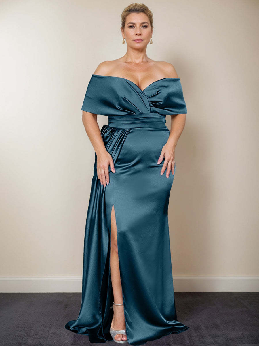 Plus Size Off-the-Shoulder Mother of the Bride Trumpet/Mermaid Dress with Side Split