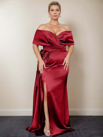 Plus Size Off-the-Shoulder Mother of the Bride Trumpet/Mermaid Dress with Side Split