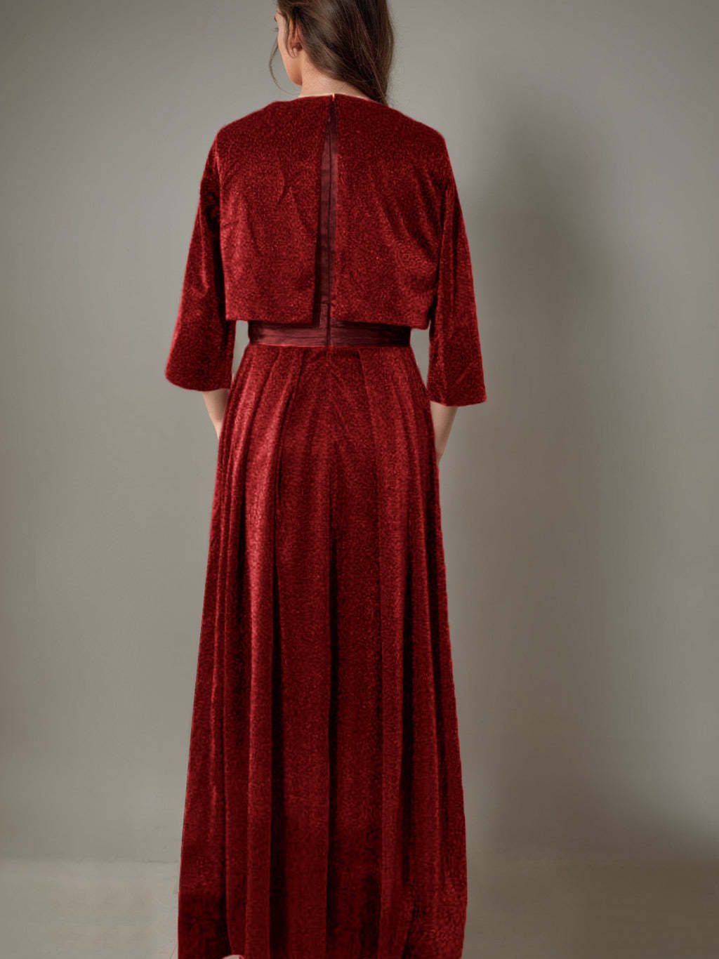 2-Piece Long-Sleeve Mother of the Bride Pantsuit with Sash and Sequins