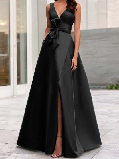 V-Neck Sleeveless A-Line Princess Mother Of The Bride Dress With Side Split