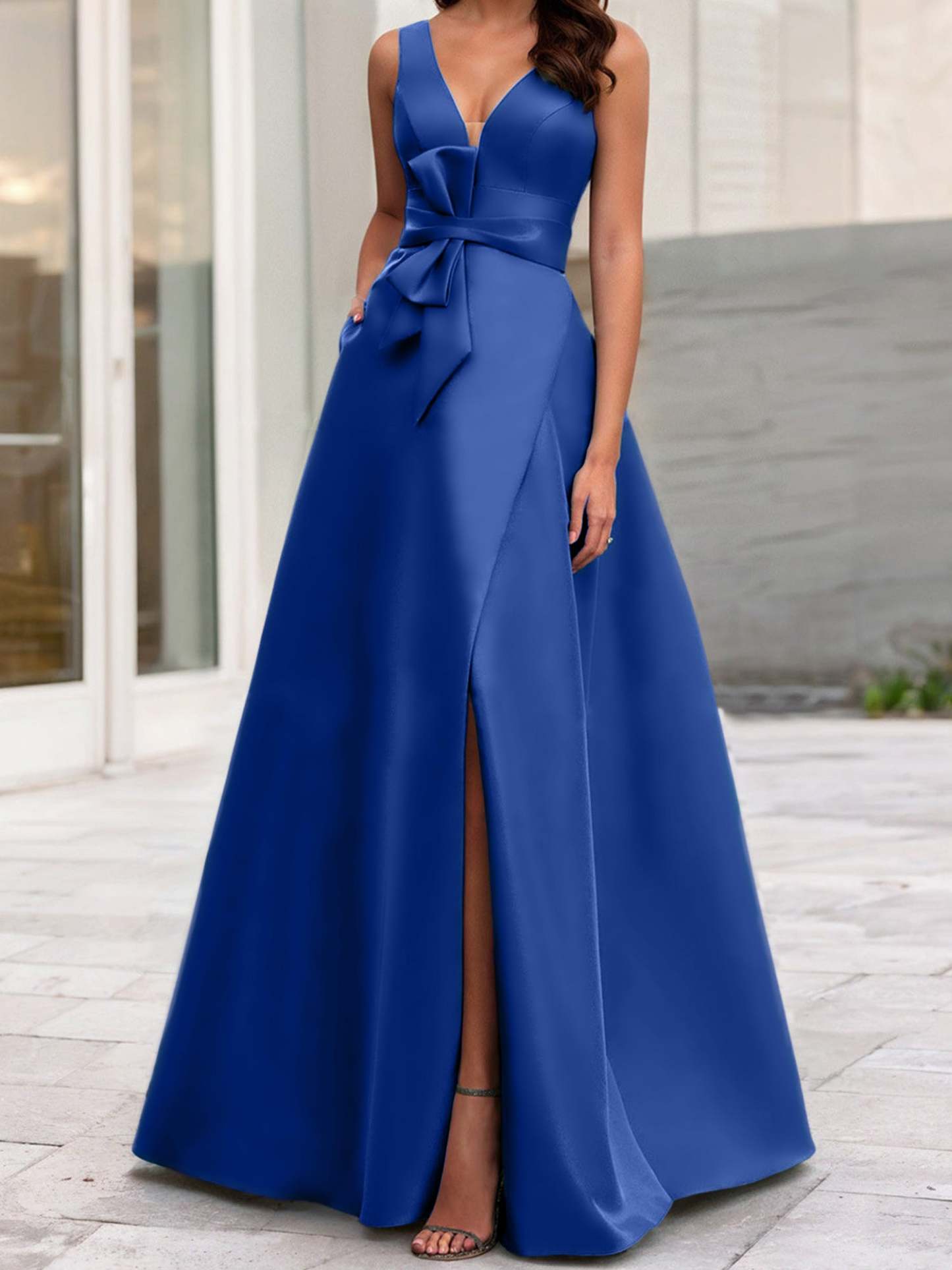 V-Neck Sleeveless A-Line Princess Mother Of The Bride Dress With Side Split
