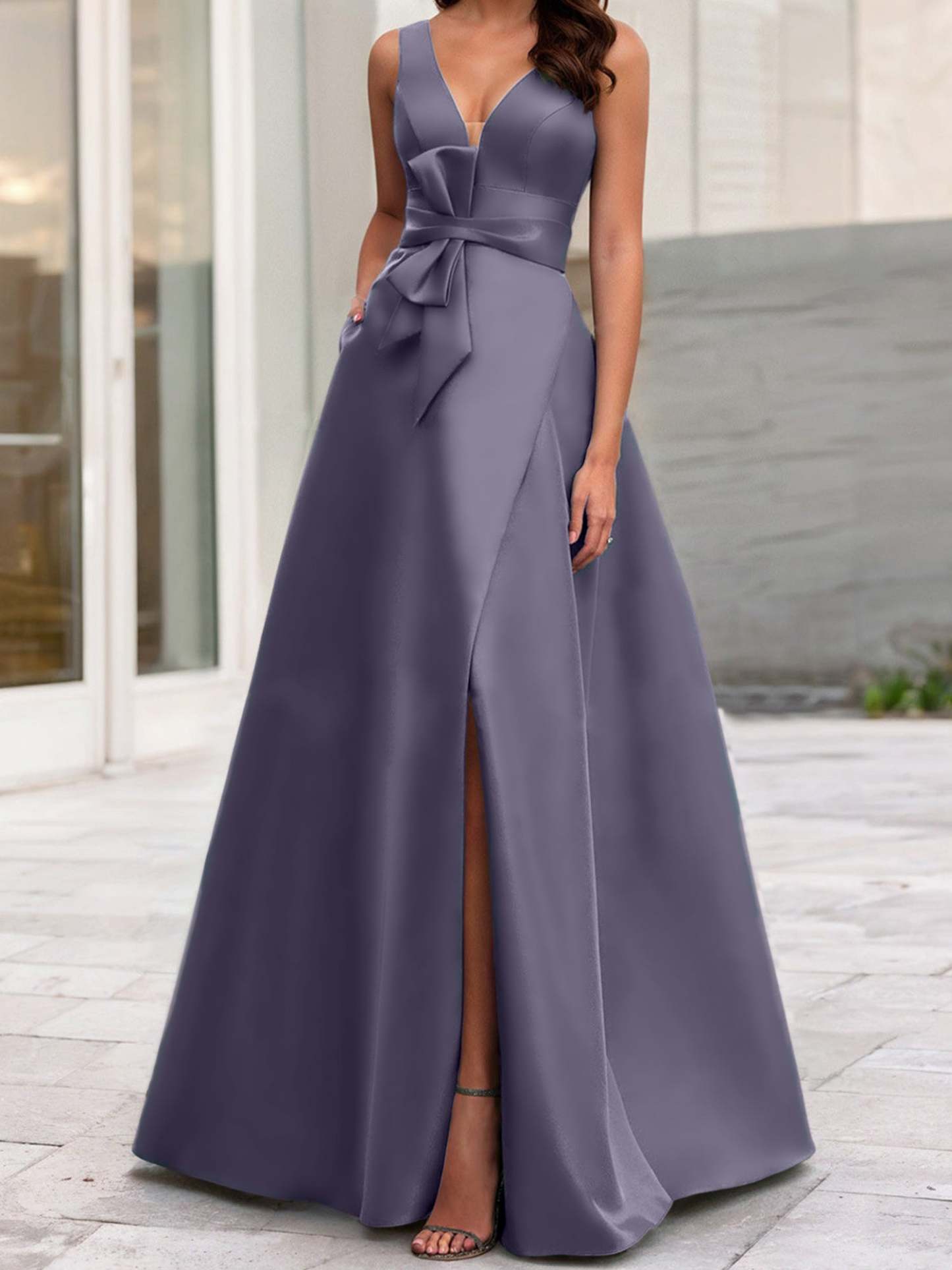 V-Neck Sleeveless A-Line Princess Mother Of The Bride Dress With Side Split