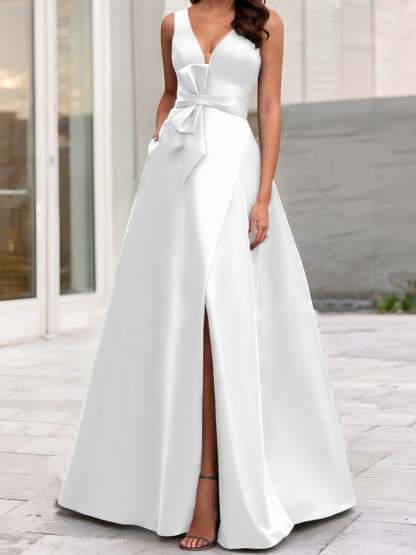 V-Neck Sleeveless A-Line Princess Mother Of The Bride Dress With Side Split