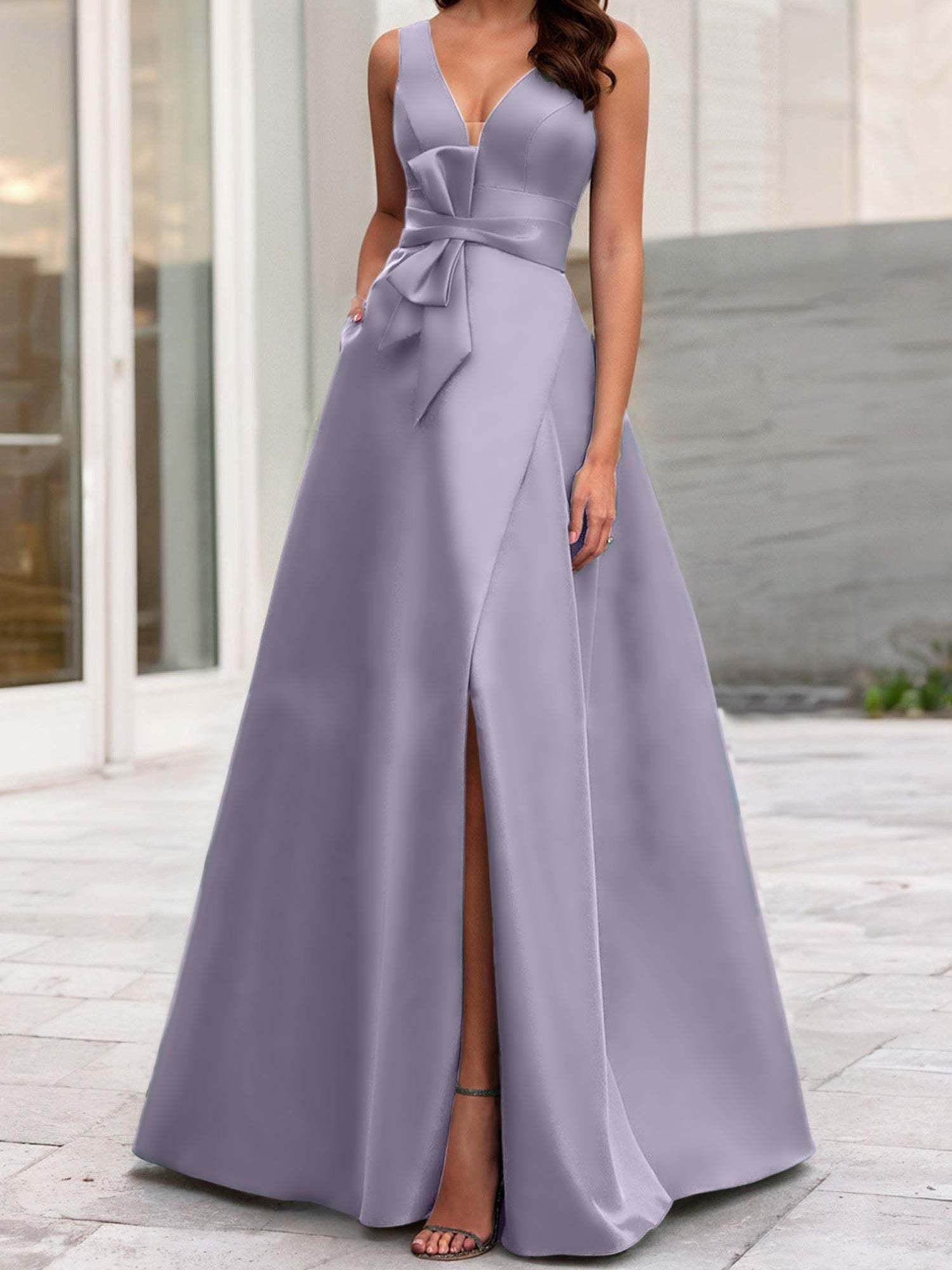 V-Neck Sleeveless A-Line Princess Mother Of The Bride Dress With Side Split