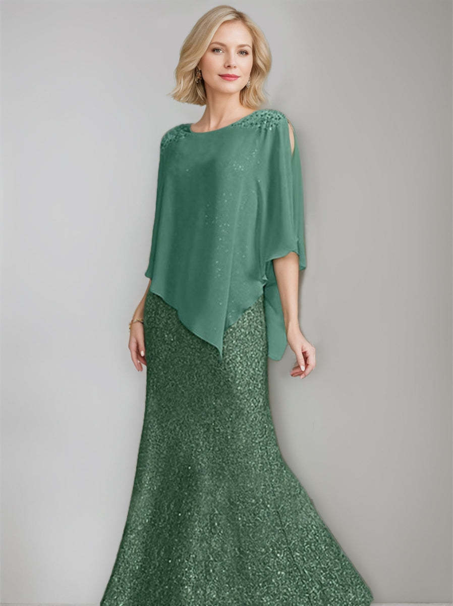 Luxurious Floor-Length Chiffon Mother of the Bride Dress with Scoop Neck and Beading Sequins