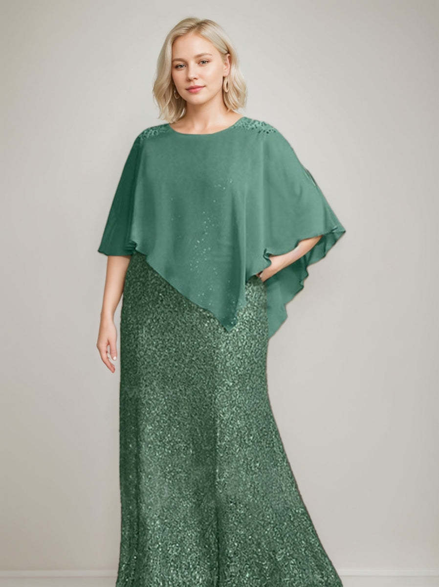 Luxurious Floor-Length Chiffon Mother of the Bride Dress with Scoop Neck and Beading Sequins