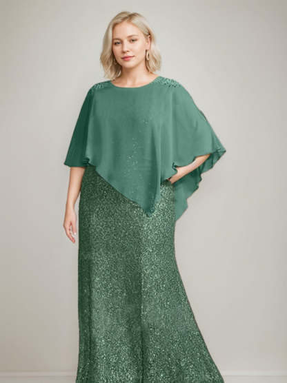 Luxurious Floor-Length Chiffon Mother of the Bride Dress with Scoop Neck and Beading Sequins