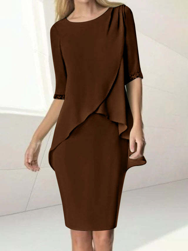 Knee-Length Beaded Sheath Dress with Ruching for the Mother of the Bride