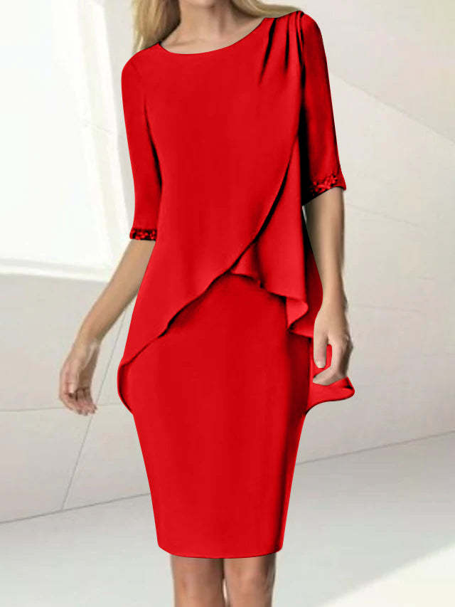 Knee-Length Beaded Sheath Dress with Ruching for the Mother of the Bride
