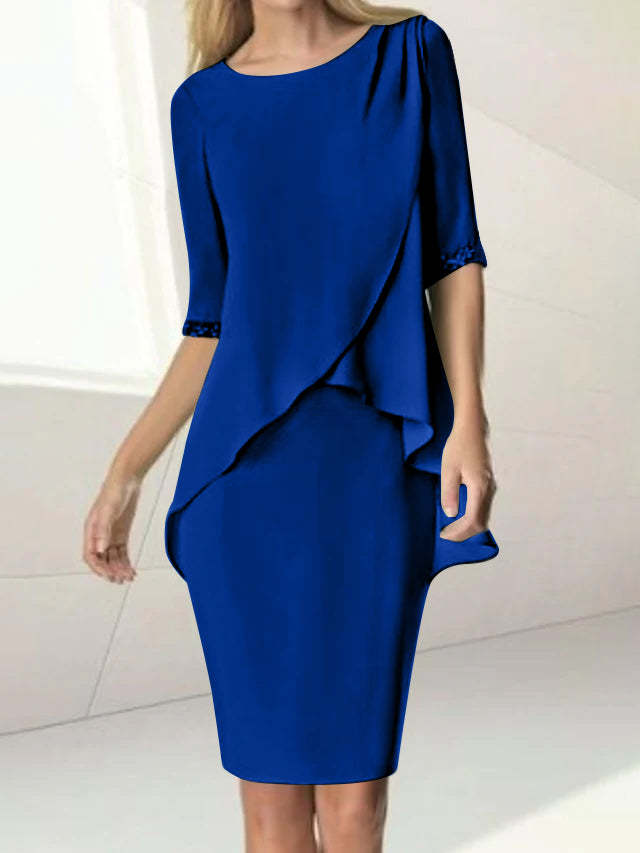Knee-Length Beaded Sheath Dress with Ruching for the Mother of the Bride
